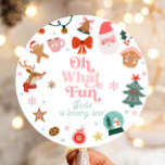 Oh What Fun Christmas Party Girl 1st Birthday  Classic Round Sticker