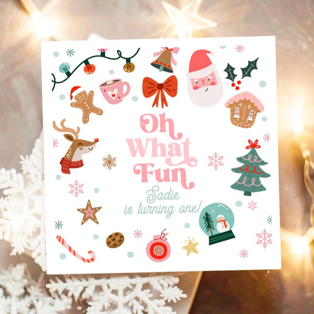 Oh What Fun Christmas Party Girl 1st Birthday  Napkins (Creator Uploaded)