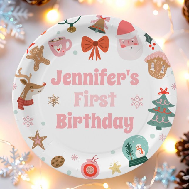 Oh What Fun Christmas Party Girl 1st Birthday  Paper Plates (Creator Uploaded)