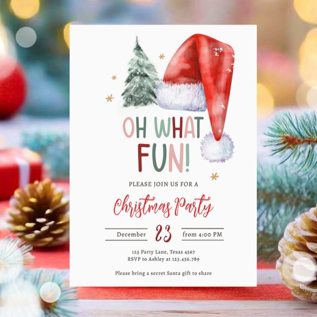 Oh What Fun Christmas Party Holiday Santa Hat Invitation (Creator Uploaded)
