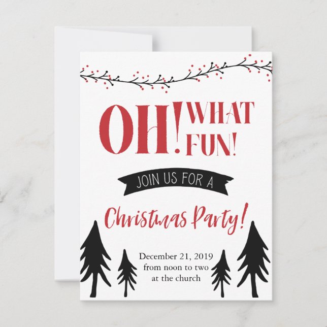 Oh! What Fun! Christmas Party Invite! Note Card (Front)