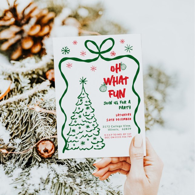 Oh What Fun Christmas Party Whimsical Red Green Invitation (Creator Uploaded)