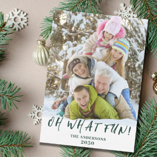 Oh What Fun Christmas Photo Green  Holiday Card