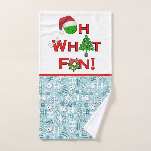 Oh What Fun Christmas Pickleball Blue Ho Ho Ho Hand Towel