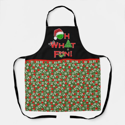 Oh What Fun Christmas Pickleball Green and White Apron