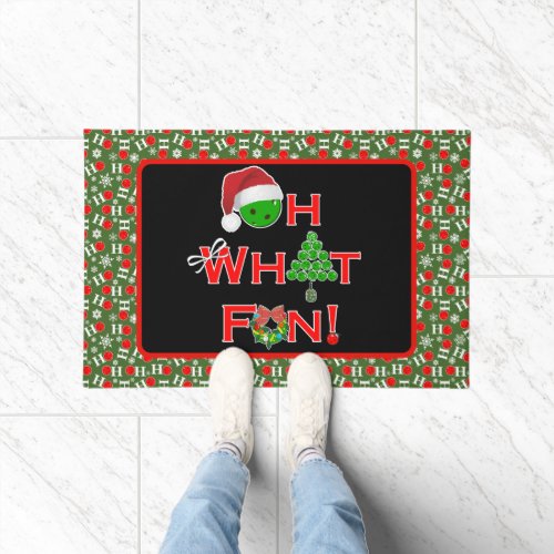 Oh What Fun Christmas Pickleball Green and White Doormat