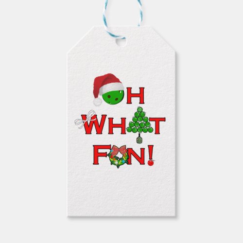 Oh What Fun Christmas Pickleball Green and White Gift Tags