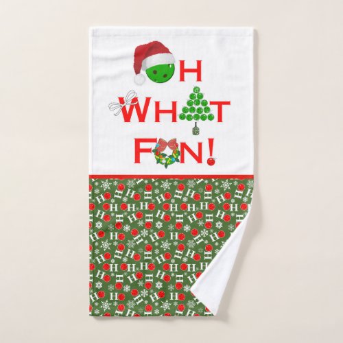 Oh What Fun Christmas Pickleball Green and White Hand Towel
