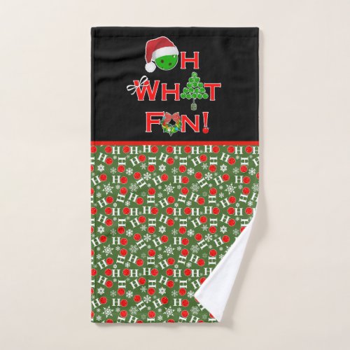 Oh What Fun Christmas Pickleball Green and White Hand Towel