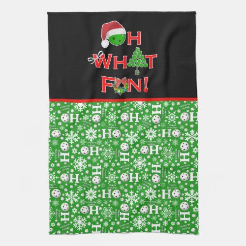 Oh What Fun Christmas Pickleball Green and White Kitchen Towel