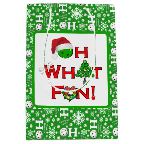 Oh What Fun Christmas Pickleball Green and White Medium Gift Bag