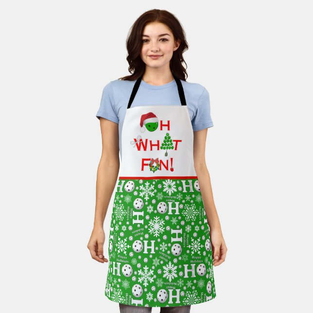 Oh What Fun Christmas Pickleball Ho Ho Ho Green Apron (Worn)