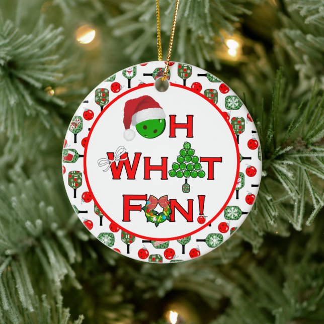 Oh What Fun Christmas Pickleball Paddles Ceramic Ornament (Tree)