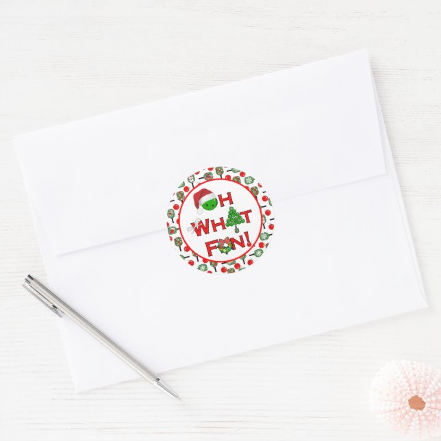 Oh What Fun Christmas Pickleball Paddles Classic Round Sticker (Envelope)