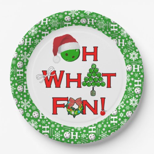 Oh What Fun Christmas Pickleball Party Green Ho Ho Paper Plates