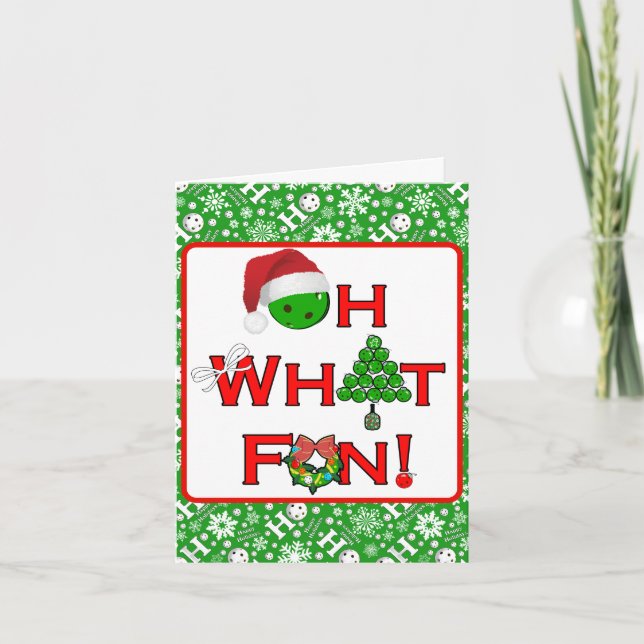 Oh What Fun Christmas Pickleball Party Holiday Card (Front)