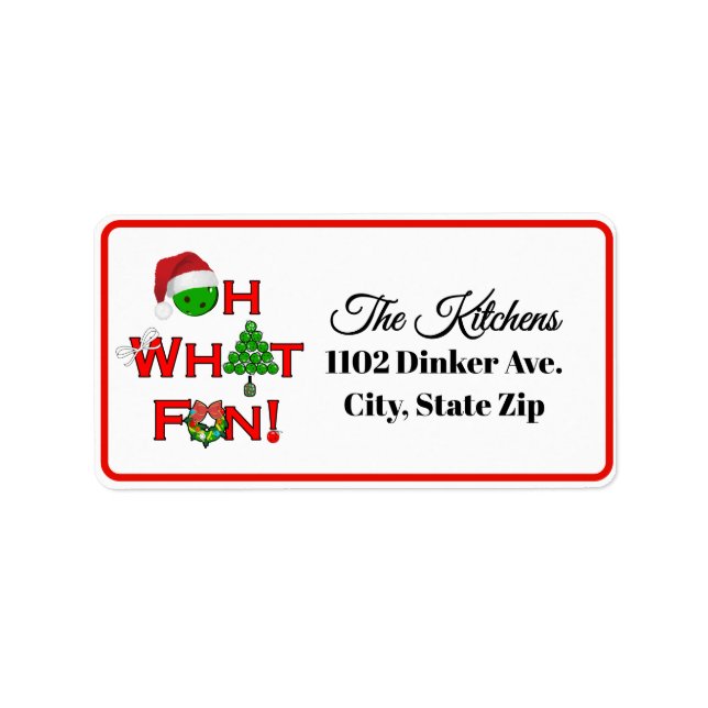 Oh What Fun Christmas Pickleball Party Holiday Label (Front)