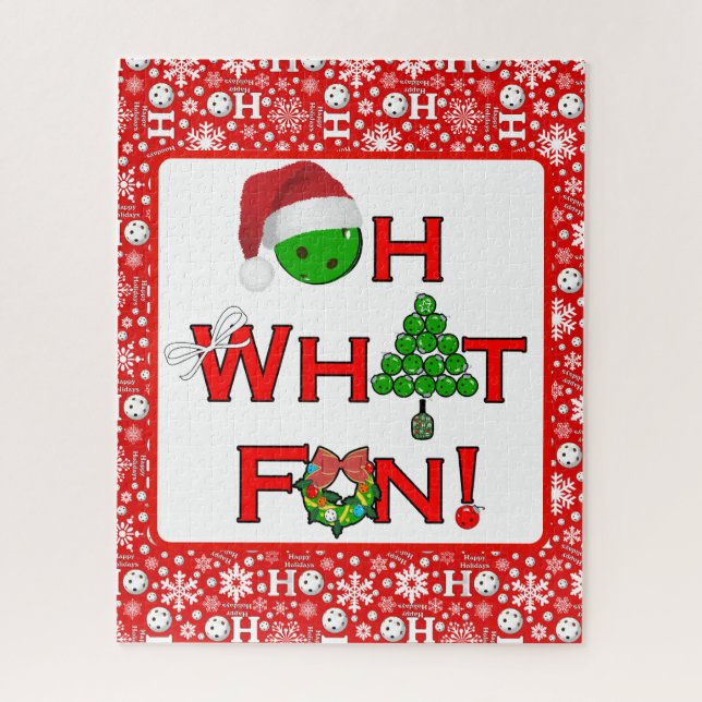 Oh What Fun Christmas Pickleball Party Jigsaw Puzzle (Vertical)