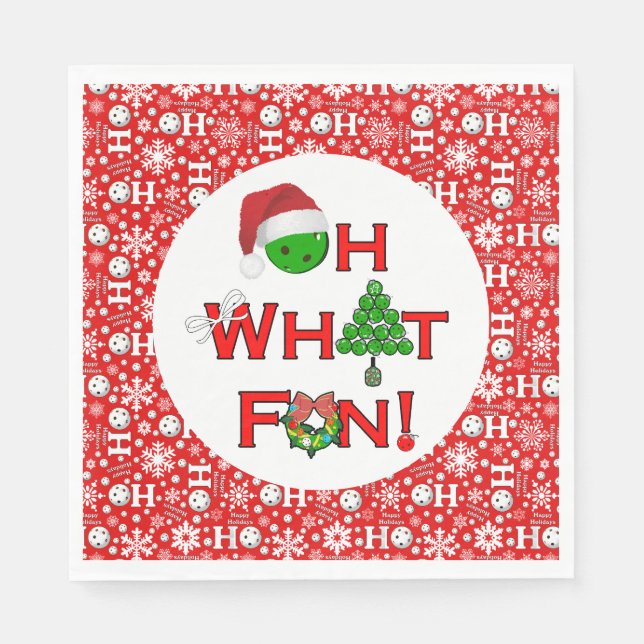 Oh What Fun Christmas Pickleball Party Red White  Napkins (Front)