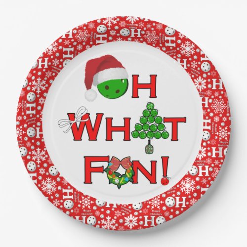Oh What Fun Christmas Pickleball Party Red White  Paper Plates