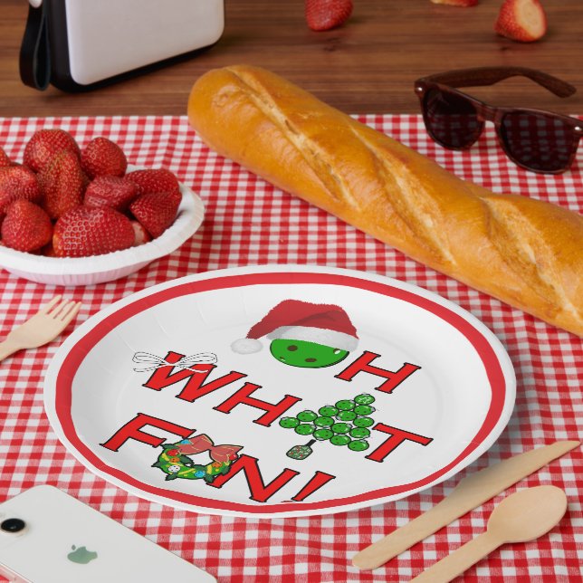 Oh What Fun Christmas Pickleball Party Supplies Paper Plates (Picnic)