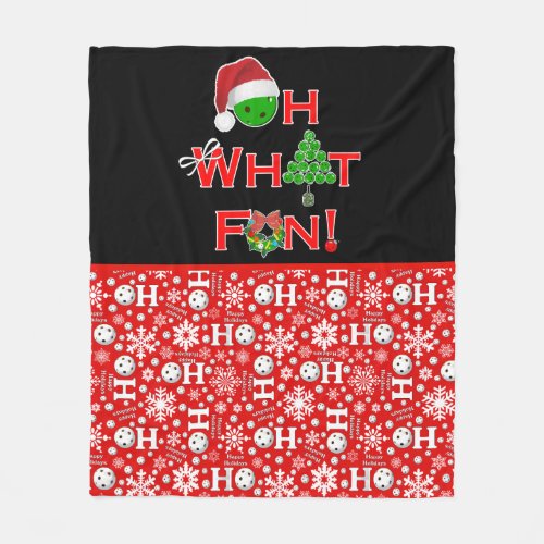 Oh What Fun Christmas Pickleball Red and White Fleece Blanket
