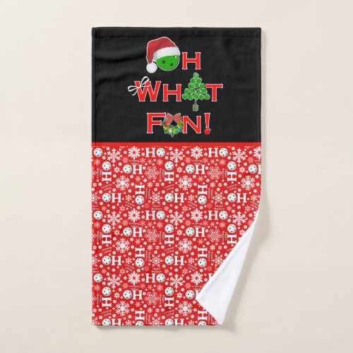 Oh What Fun Christmas Pickleball Red and White Hand Towel