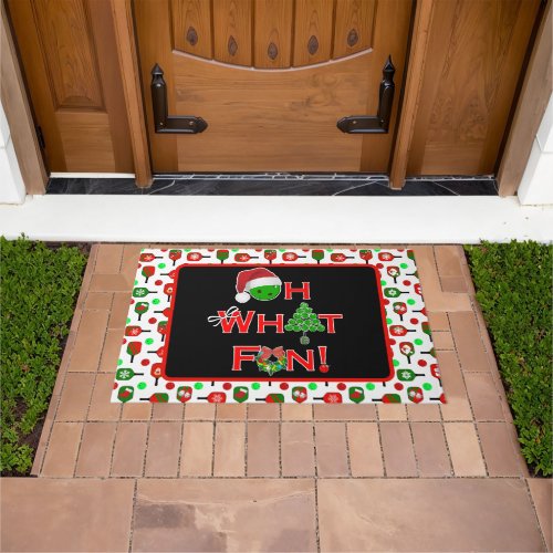 Oh What Fun Christmas Pickleball Red Green Paddles Doormat