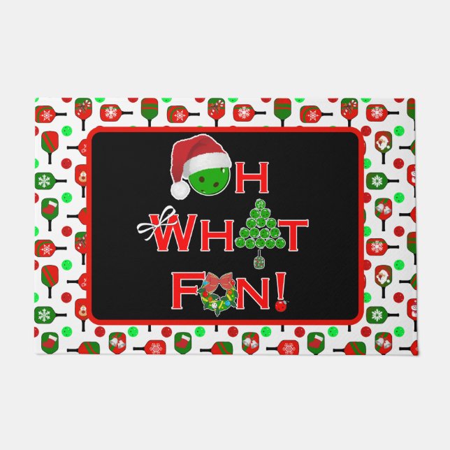Oh What Fun Christmas Pickleball Red Green Paddles Doormat (Front)