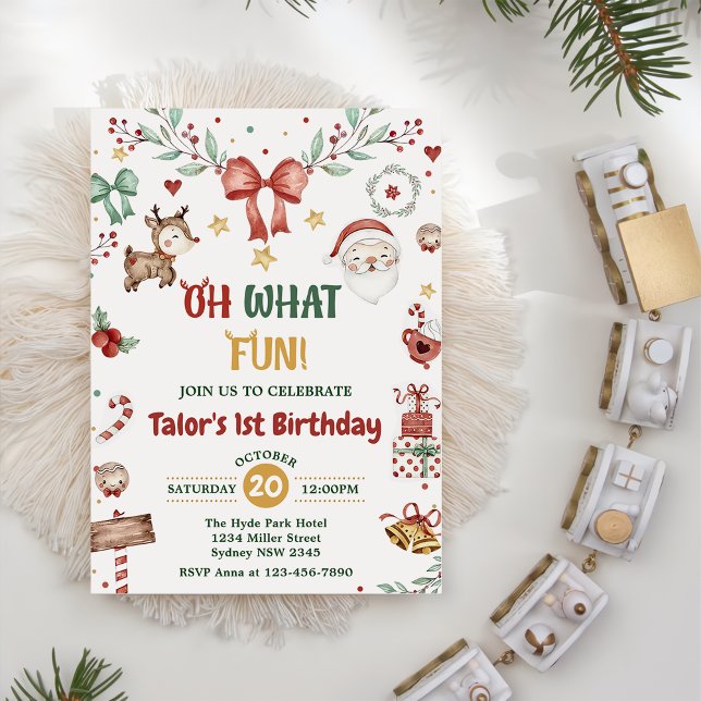 Oh What Fun! Christmas Santa 1st Birthday Party Invitation (Creator Uploaded)