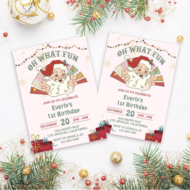 Oh What Fun! Christmas Santa 1st Birthday Party Invitation (Creator Uploaded)
