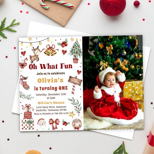 Oh What Fun Christmas Santa Birthday Photo Invitation