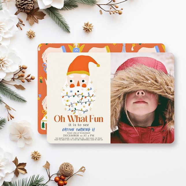 Oh What Fun Christmas Santa Birthday Photo Invitation (Creator Uploaded)