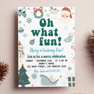 Oh What Fun Christmas Santa First Birthday Invitation