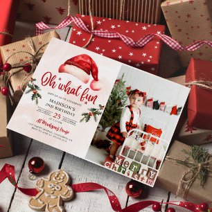 Oh What Fun Christmas Santa Hat Birthday Party Invitation