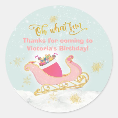 Oh what fun Christmas Santa Sleigh Birthday Party Classic Round Sticker