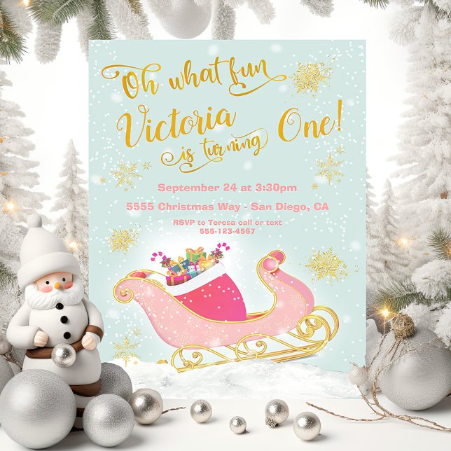 Oh what fun Christmas Santa Sleigh Birthday Party Invitation (Creator Uploaded)