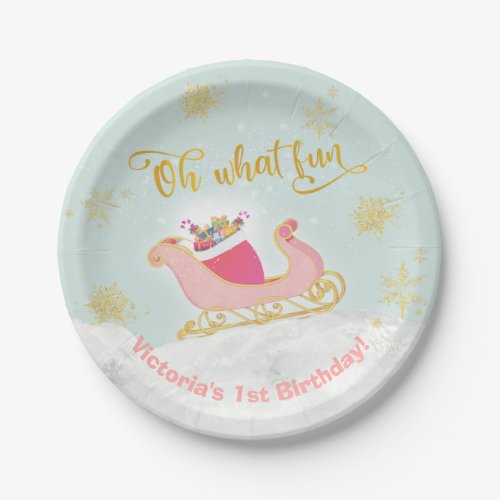 Oh what fun Christmas Santa Sleigh Birthday Party Paper Plates