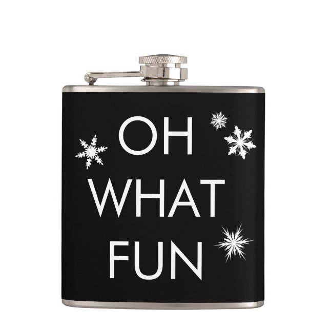 Oh What Fun Christmas Snowflake Flask -black/white (Front)