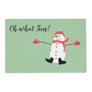 Oh what Fun Christmas Snowman Sage Green Placemat