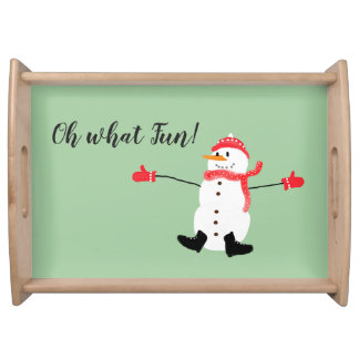 Oh what Fun Christmas Snowman Sage Green Serving Tray