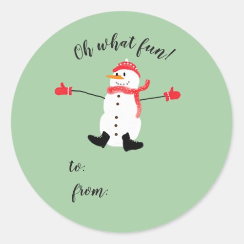 Oh what Fun Christmas Snowman stick on gift tag