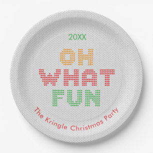 Oh What Fun Christmas Sweater Typography Paper Plates