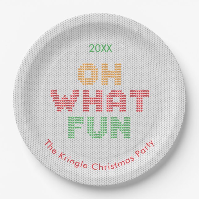 Oh What Fun Christmas Sweater Typography Paper Plates (Front)