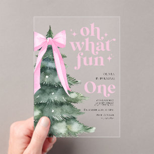 Oh What Fun Christmas Tree 1st Birthday Acrylic Invitations