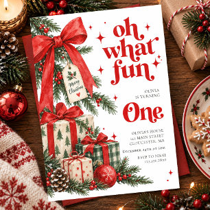 Oh What Fun Christmas Tree 1st Birthday Invitation