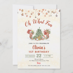 Oh What Fun Christmas Tree Birthday Party Invitation