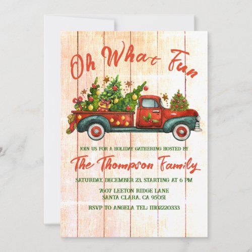 Oh What Fun Christmas Tree Vintage Red Truck Party Invitation