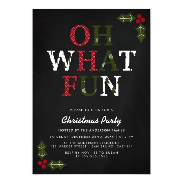 OH WHAT FUN | Christmas Typography & Holly Party Magnetic Invitation