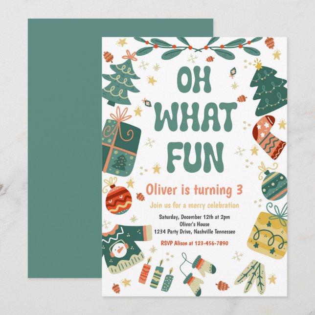 Oh What Fun | Christmas Winter Birthday Party Invitation (Front/Back)